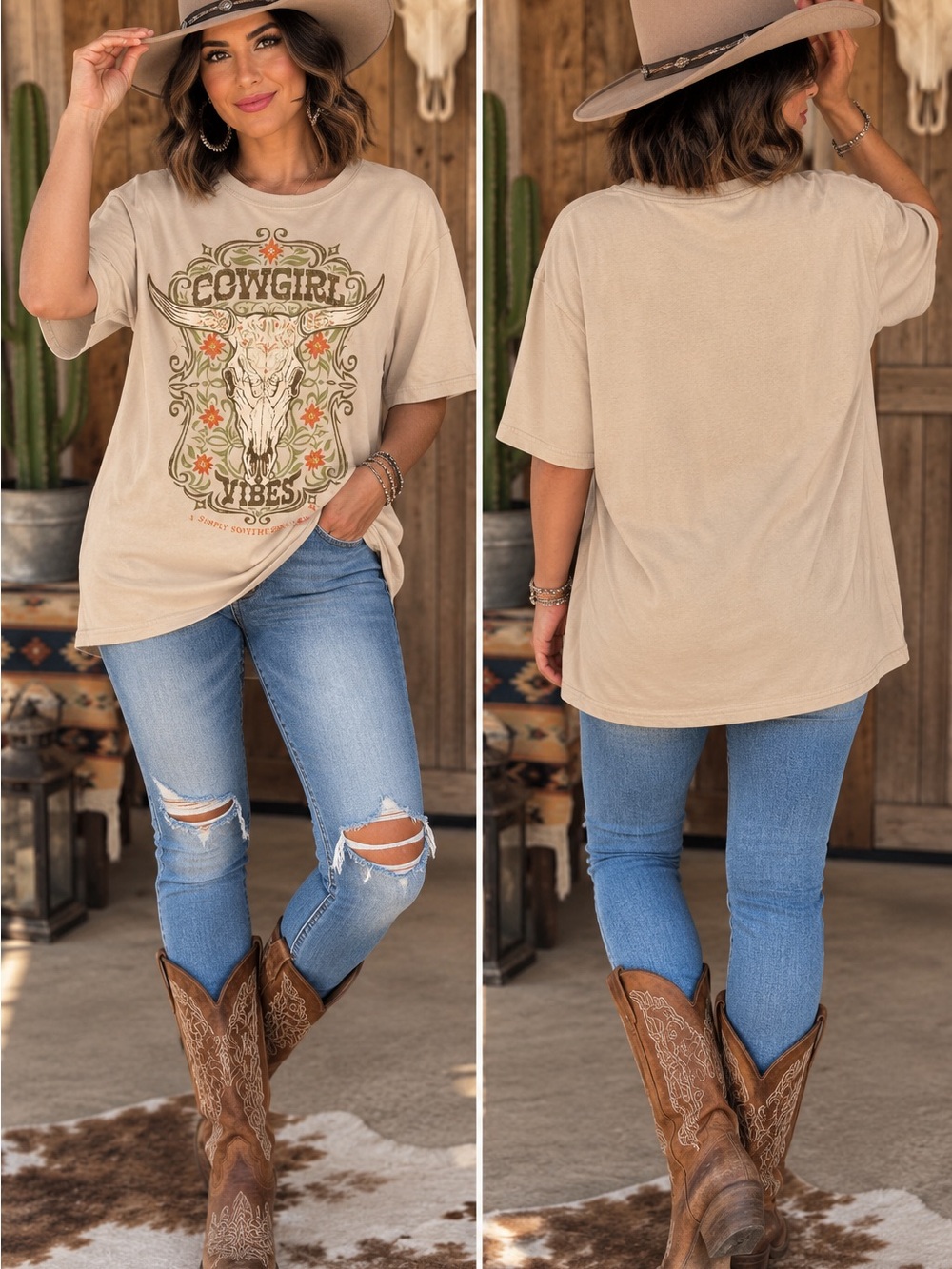 Simply Southern Beige 'Cowgirl Vibes' Graphic Tee